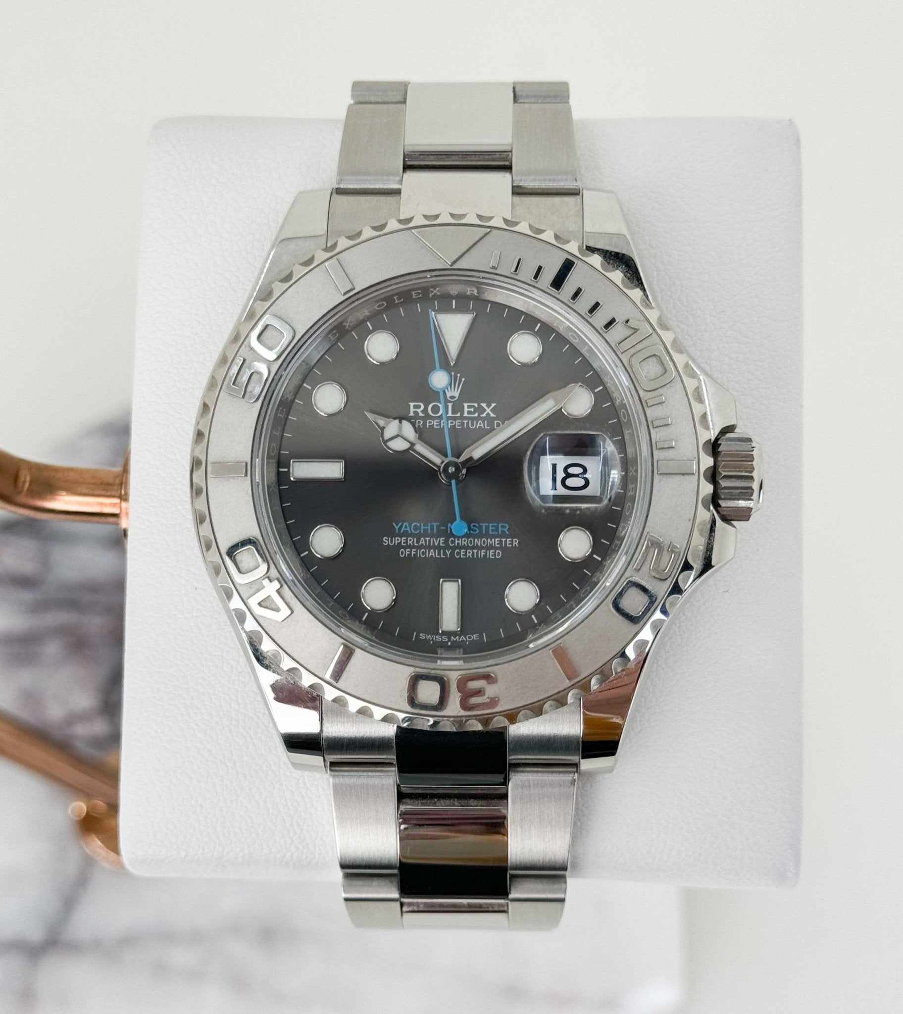 Rolex Yacht-Master 40 Stainless Steel Dark Rhodium Dial Platinum Bezel Oyster Bracelet 116622 - Luxury Time NYC
